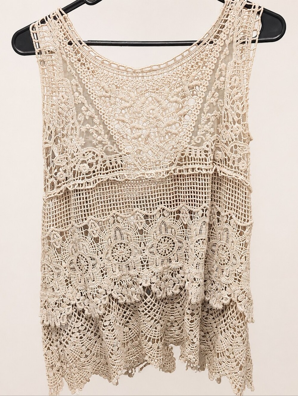 Noelle Beige Crochet Lace Sleeveless Boho Tunic Top L/XL - Picture 3 of 14